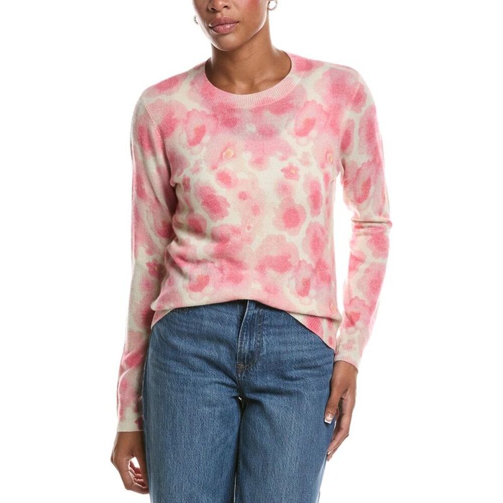 Autumn Cashmere Womens  Watercolor Floral Print Crewneck 100% Cashmere Sweater,